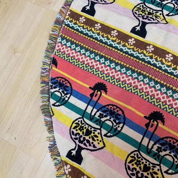 Bohemian Folk Art Woven Tapestry Rug Floor Cloth Table Cloth Reversible Fringe - Picture 5 of 16